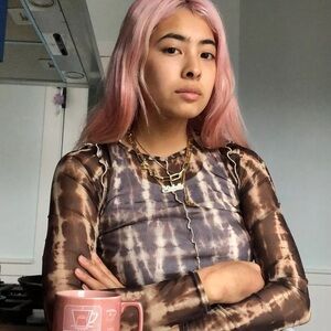 Urban Outfitters seamed mesh brown and Black Tie-Dye Long Sleeve Top size small